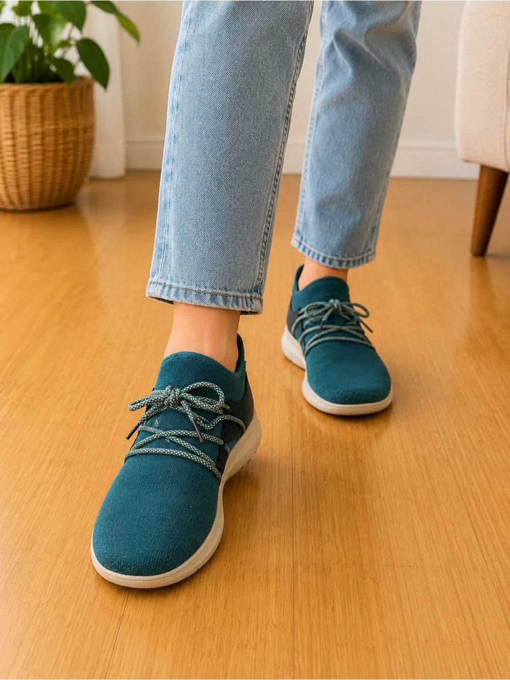 Women’s Blue Knit Slip-On Sneakers - Lightweight Comfort Waterproof